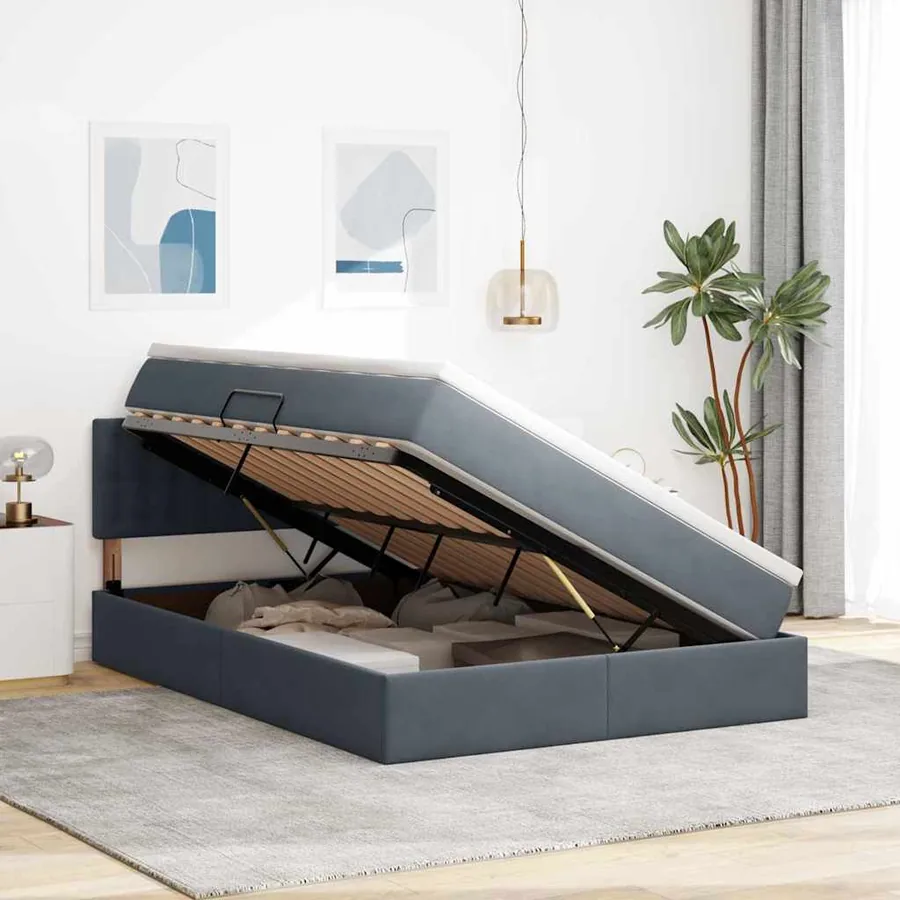 Lit de rangement LED avec matelas Gris foncé 140 x 200 cm - 4