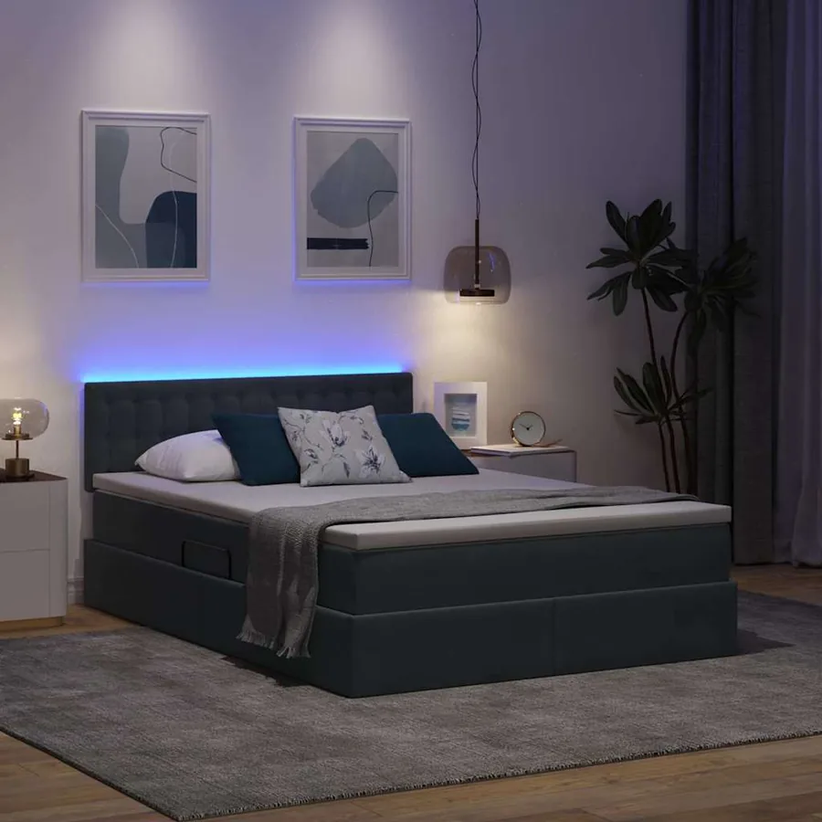 Lit de rangement LED avec matelas Gris foncé 140 x 200 cm - 5