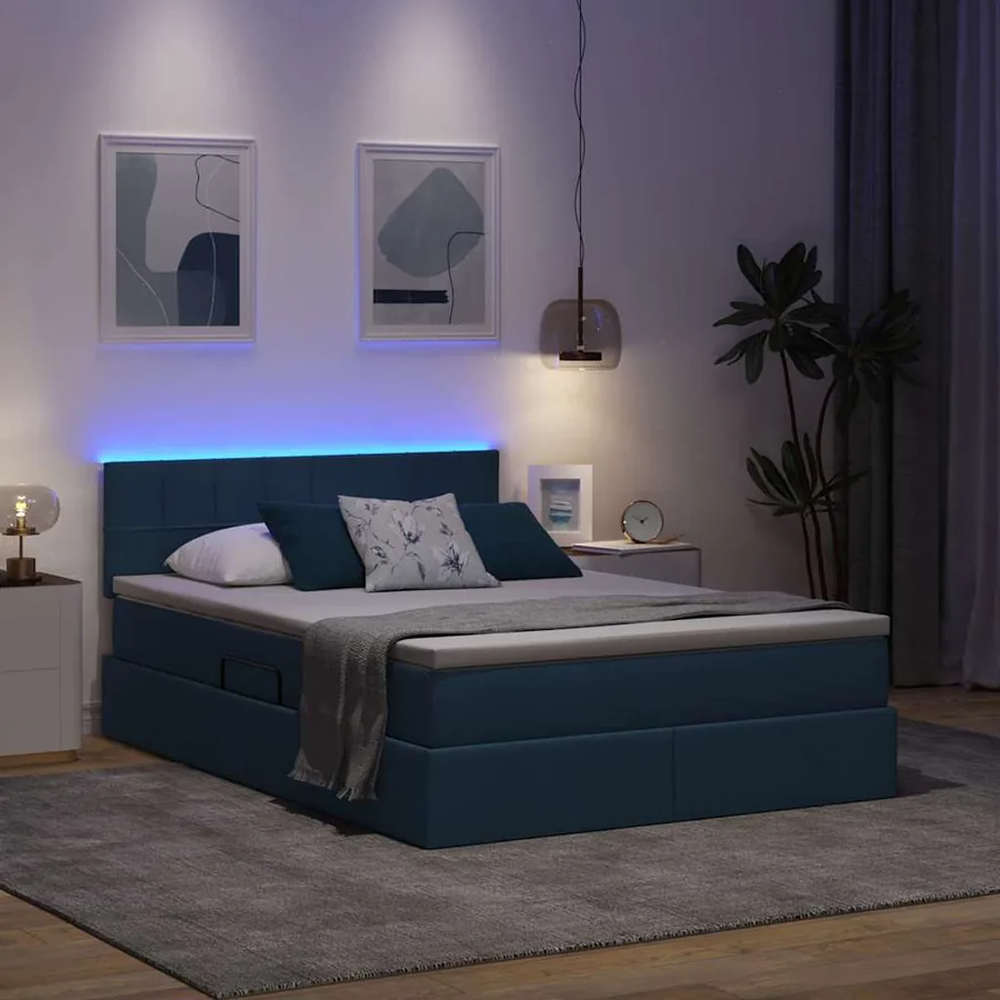 Lit de rangement LED avec matelas Bleu 140 x 200 cm Tissu - 5