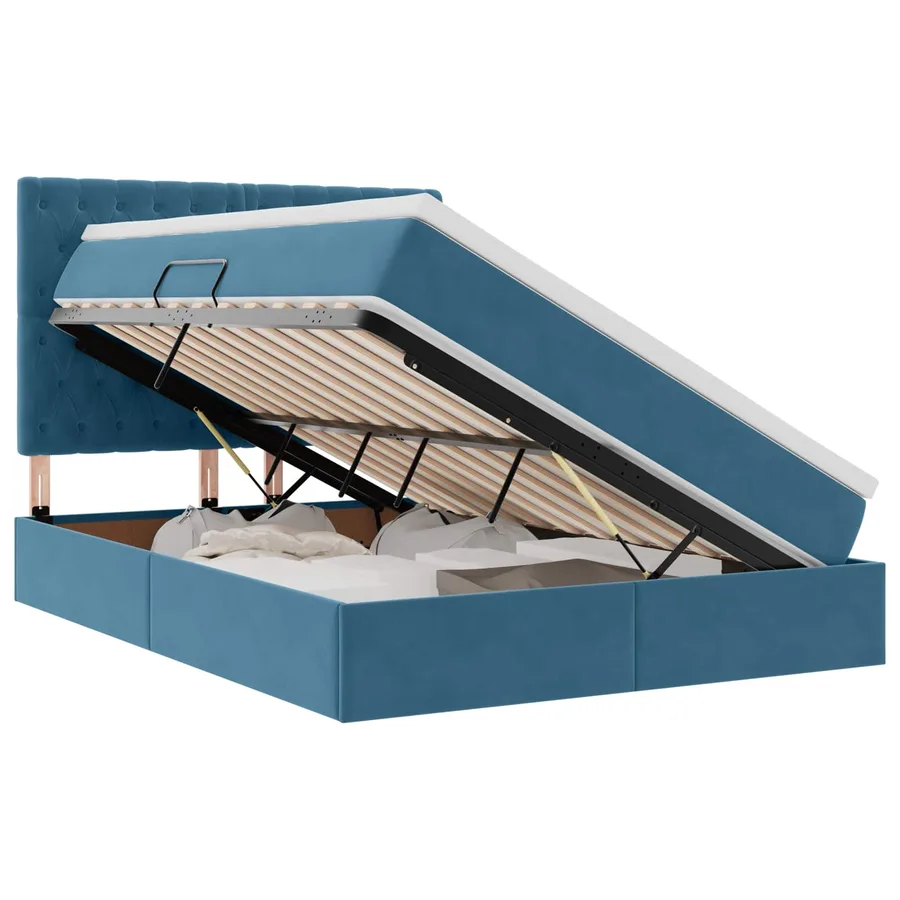 Lit avec rangement et matelas Bleu foncé 140 x 200 cm Velours - 2