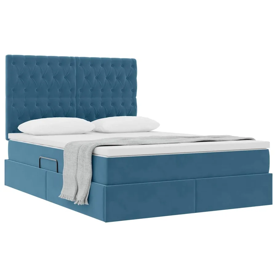 Lit avec rangement et matelas Bleu foncé 140 x 200 cm Velours - 3