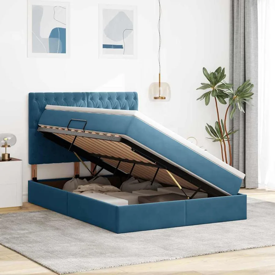 Lit avec rangement et matelas Bleu foncé 140 x 200 cm Velours - 4