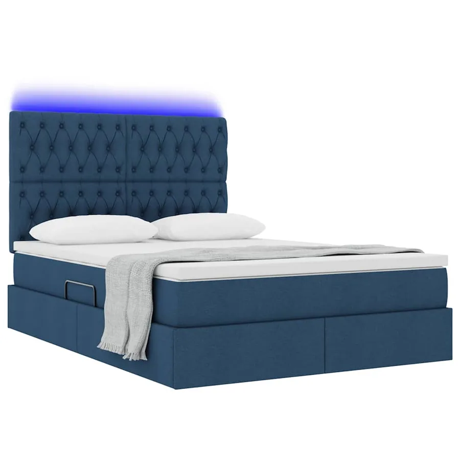 Lit de rangement LED avec matelas Bleu 140 x 200 cm Tissu - 3