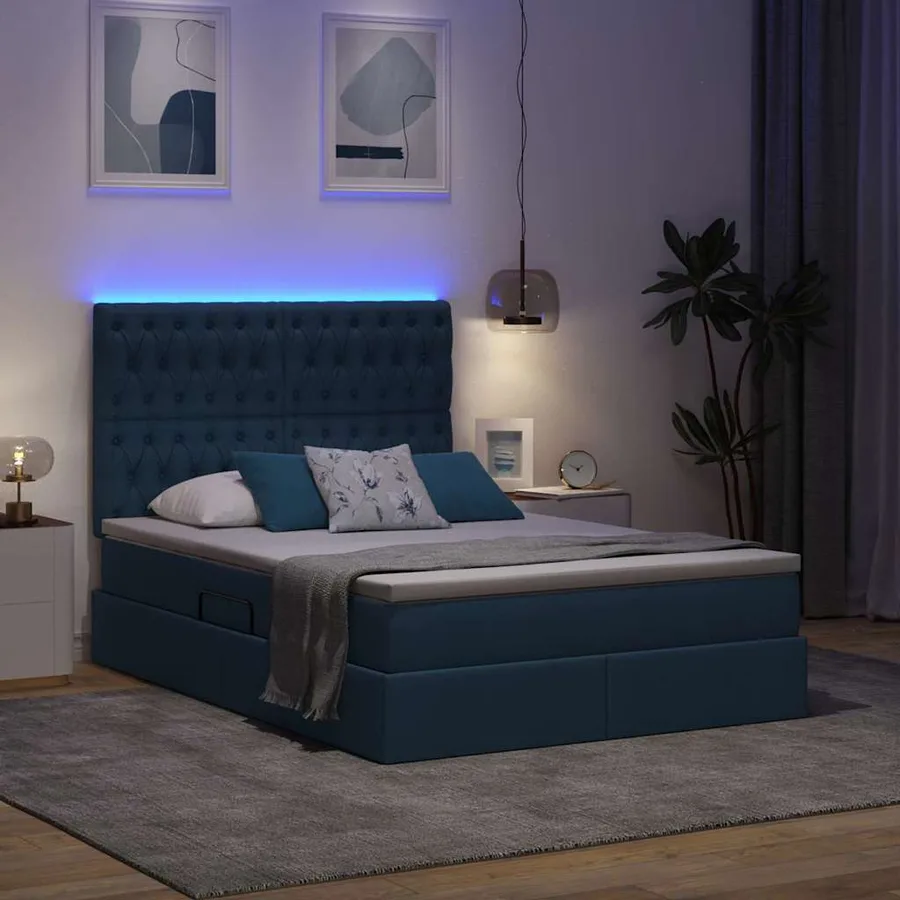 Lit de rangement LED avec matelas Bleu 140 x 200 cm Tissu - 5