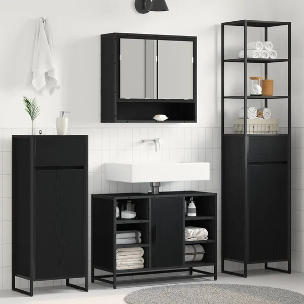 Cabinet de salle de bain avec porte Chêne noir 40 x 30 x 180 cm