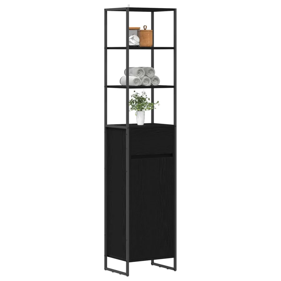 Cabinet de salle de bain avec porte Chêne noir 40 x 30 x 180 cm - 3