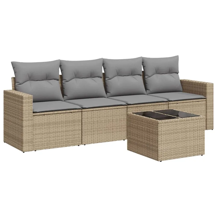 Salon de jardin avec coussins 5 pcs beige résine tressée - 2