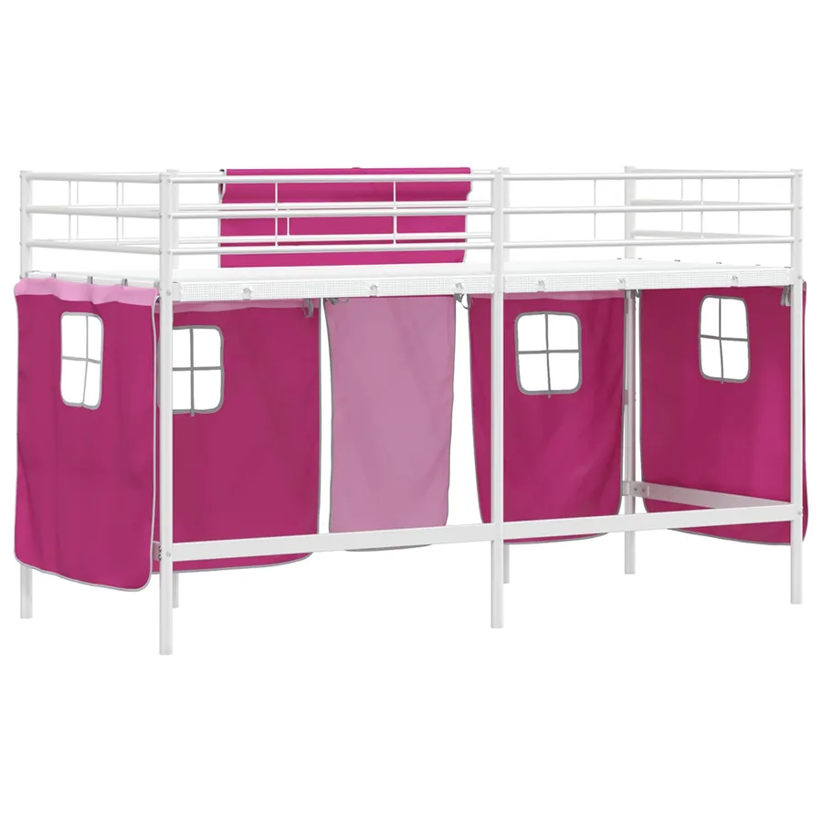 Cadre de Lit Mezzanine pour Enfants avec Rideaux Blanc et rose - 10