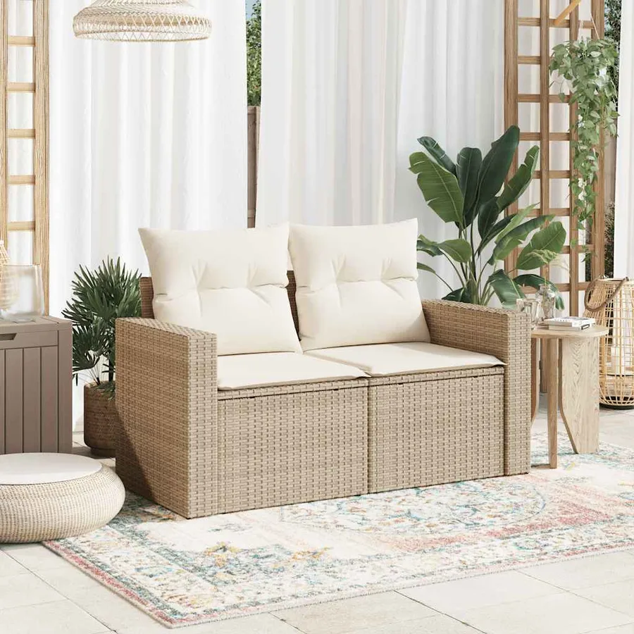 Canapé de jardin avec coussins 2 places beige résine tressée - 3