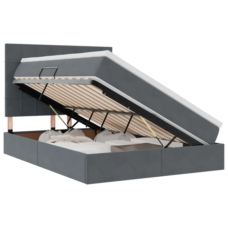 Lit avec rangement et matelas Gris foncé 140 x 200 cm Velours - 2
