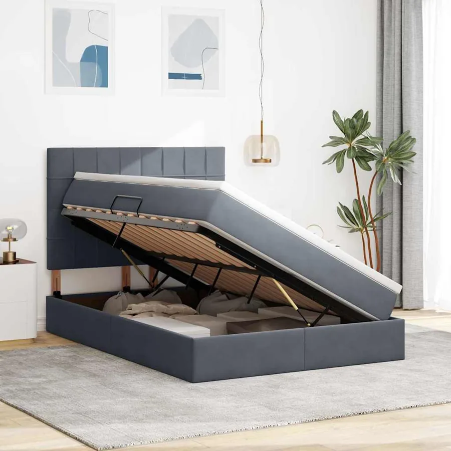 Lit avec rangement et matelas Gris foncé 140 x 200 cm Velours - 4