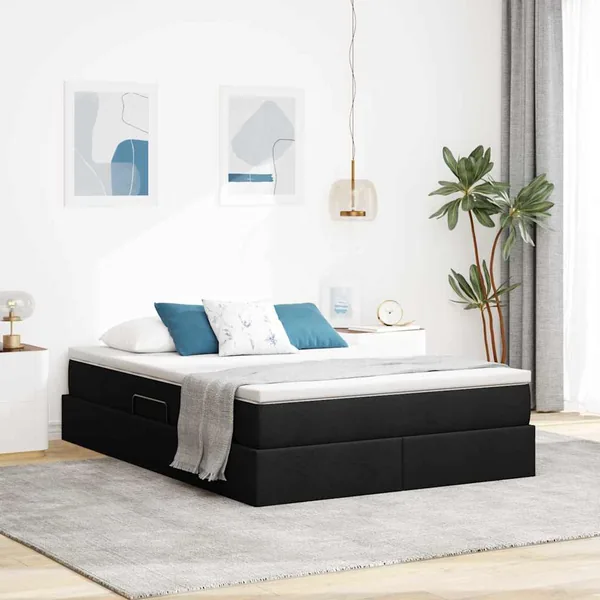 Lit avec rangement et matelas Noir 140 x 200 cm Polyester