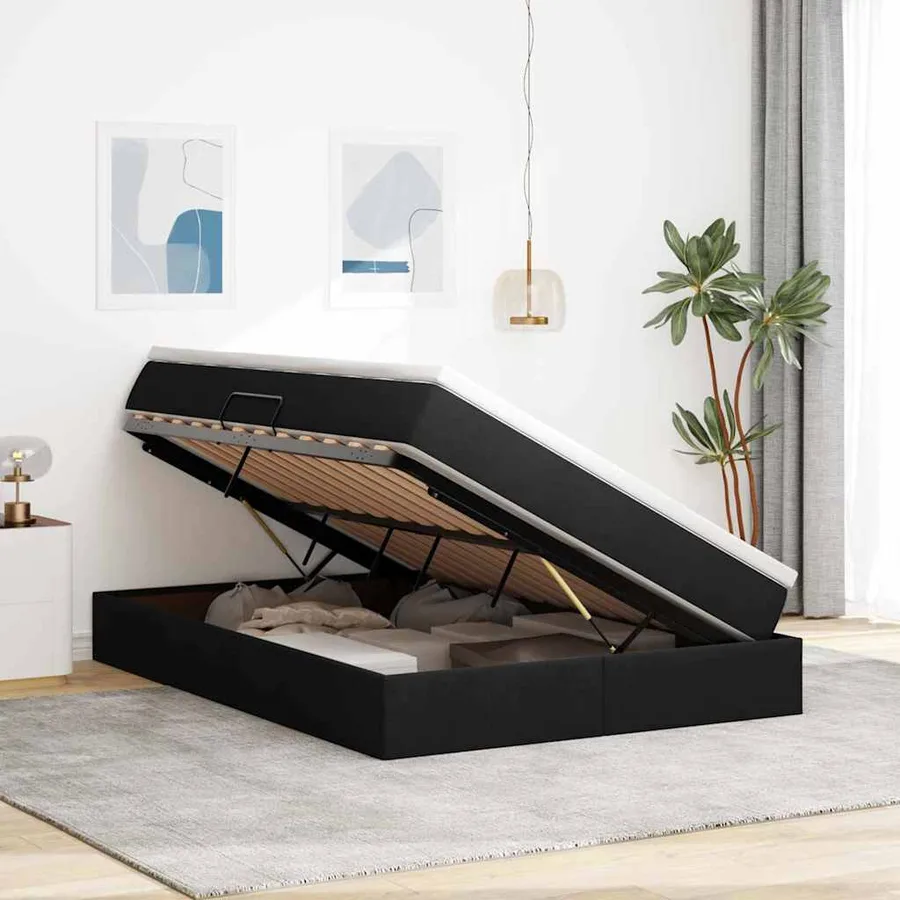 Lit avec rangement et matelas Noir 140 x 200 cm Polyester - 4