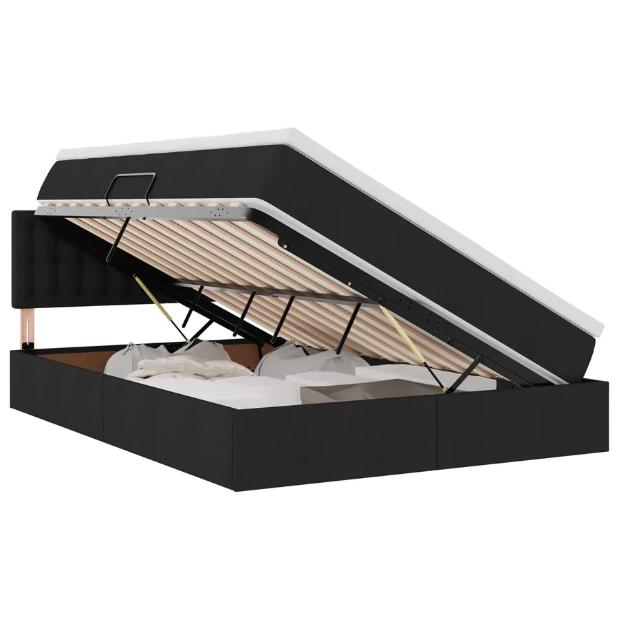 Lit de rangement LED avec matelas Noir 140 x 200 cm Tissu - 2