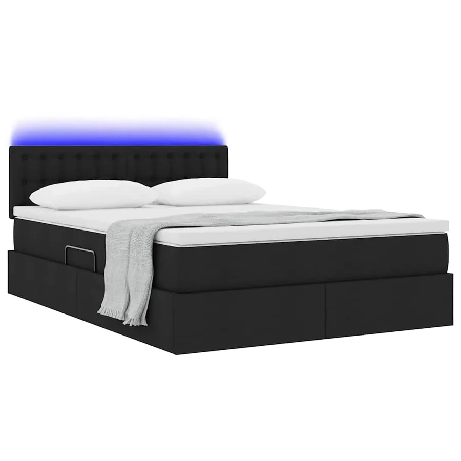 Lit de rangement LED avec matelas Noir 140 x 200 cm Tissu - 3