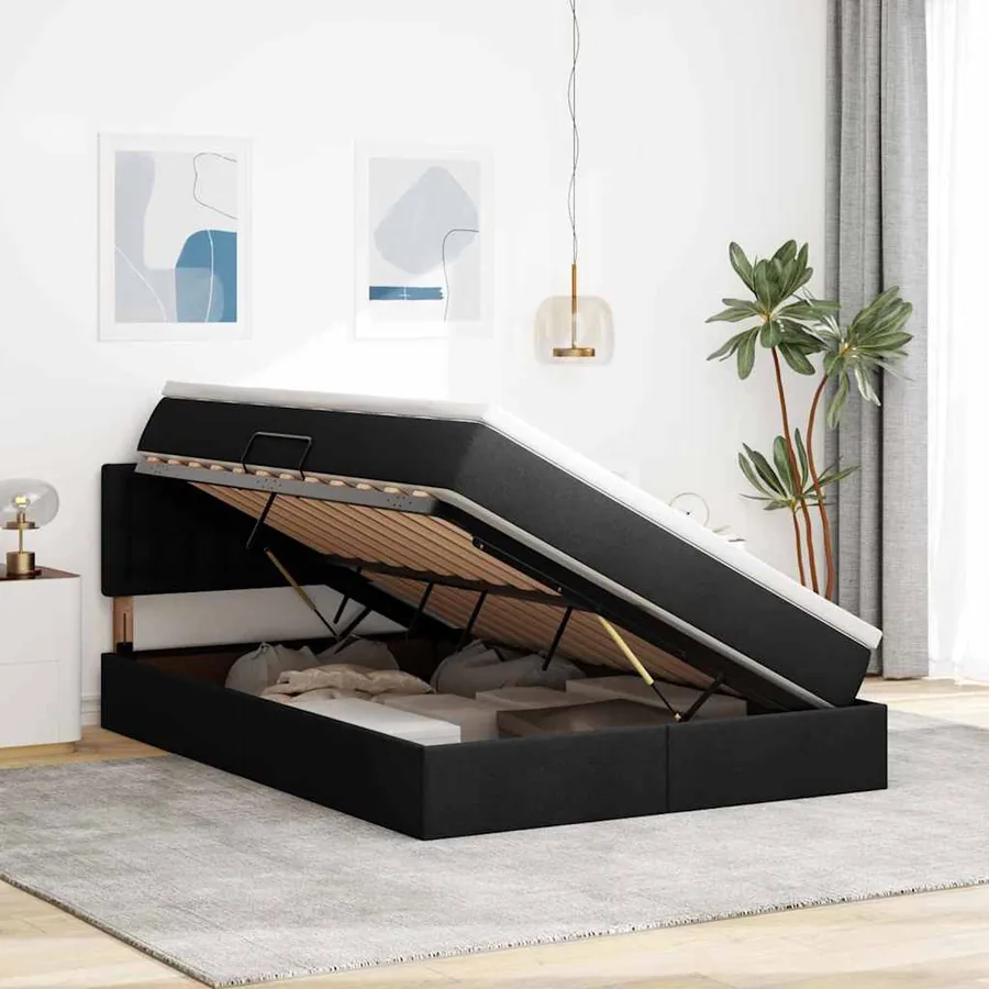 Lit de rangement LED avec matelas Noir 140 x 200 cm Tissu - 4