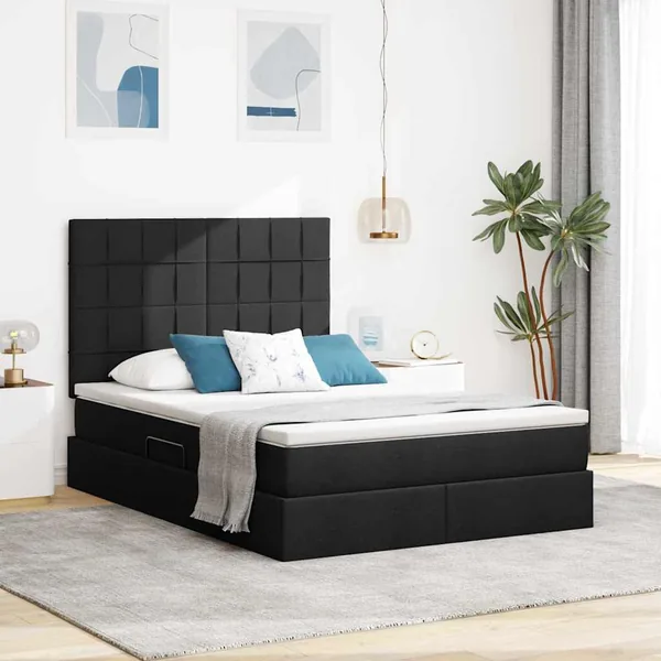 Lit de rangement LED avec matelas Noir 140 x 200 cm Tissu