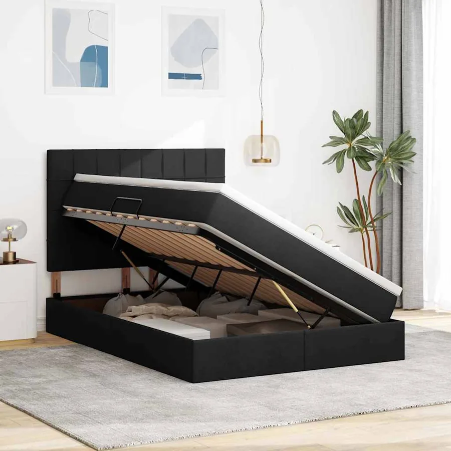 Lit de rangement LED avec matelas Noir 140 x 200 cm Tissu - 4