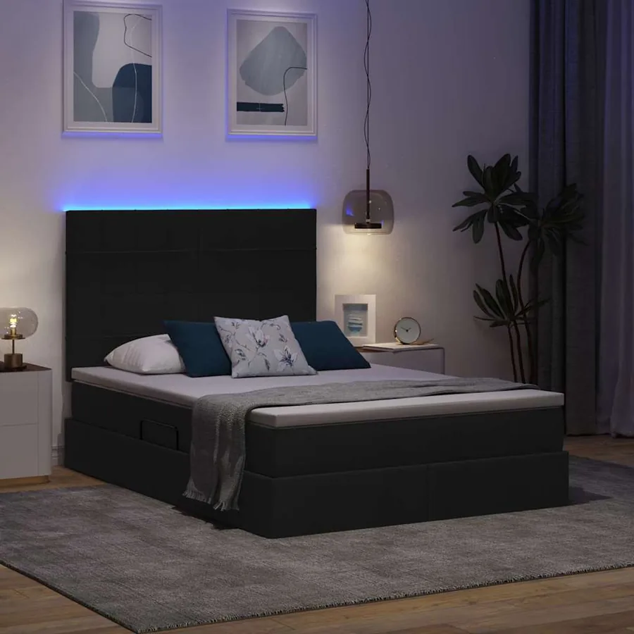 Lit de rangement LED avec matelas Noir 140 x 200 cm Tissu - 5
