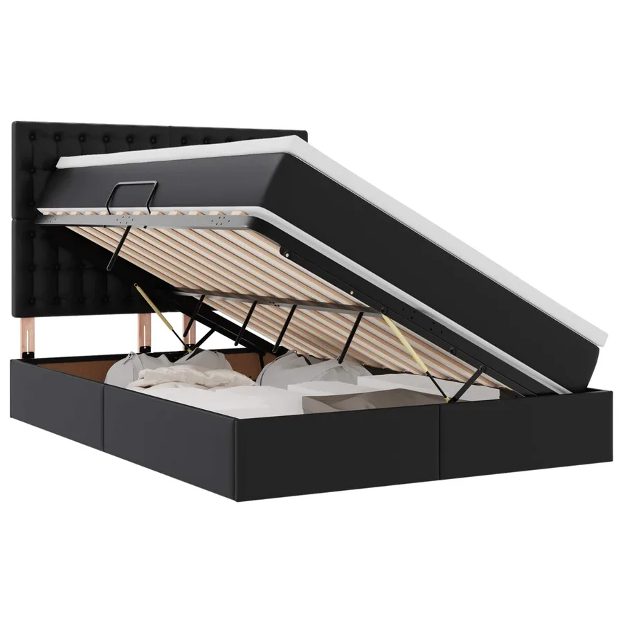 Lit avec rangement et LED Noir 140 x 200 cm Simili cuir - 2