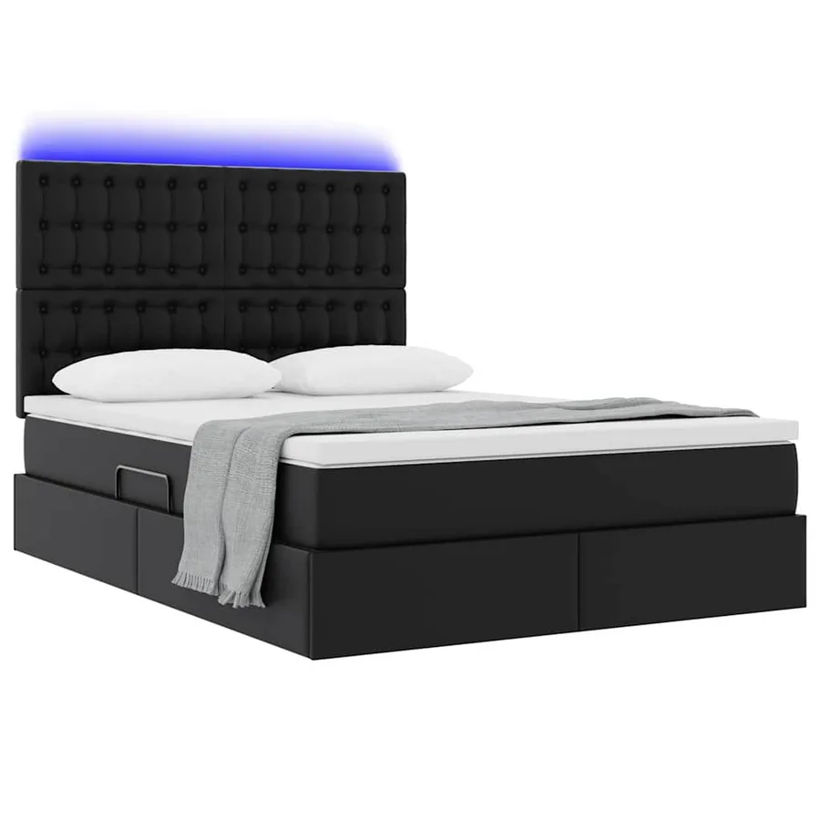 Lit avec rangement et LED Noir 140 x 200 cm Simili cuir - 3