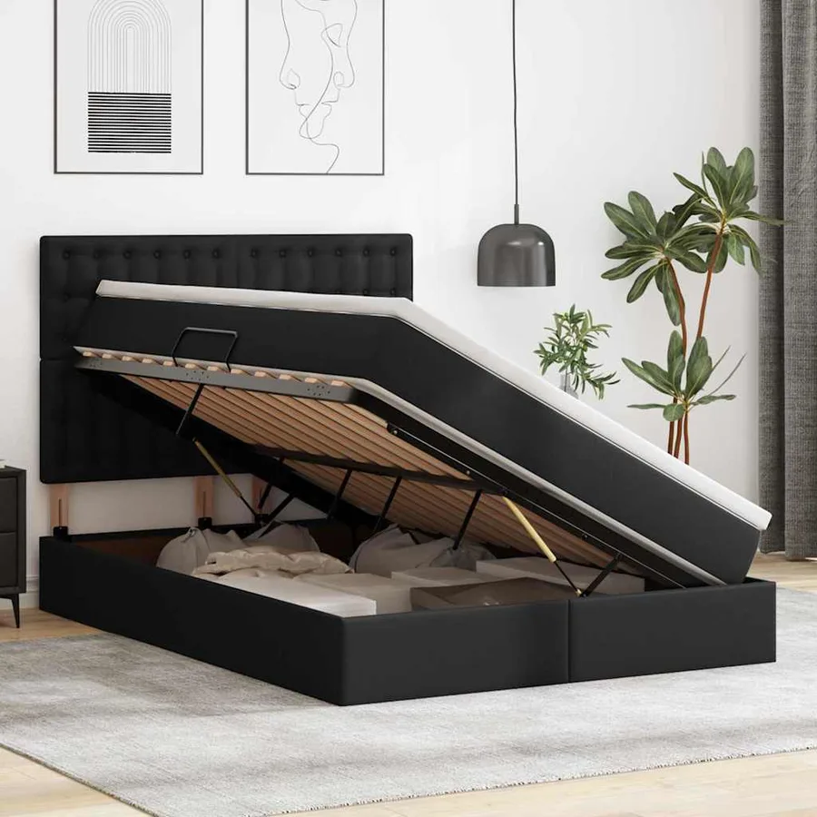 Lit avec rangement et LED Noir 140 x 200 cm Simili cuir - 4