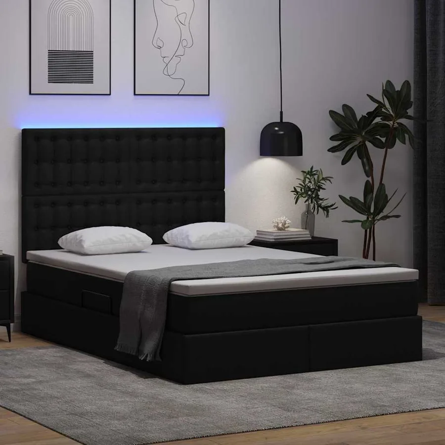Lit avec rangement et LED Noir 140 x 200 cm Simili cuir - 5