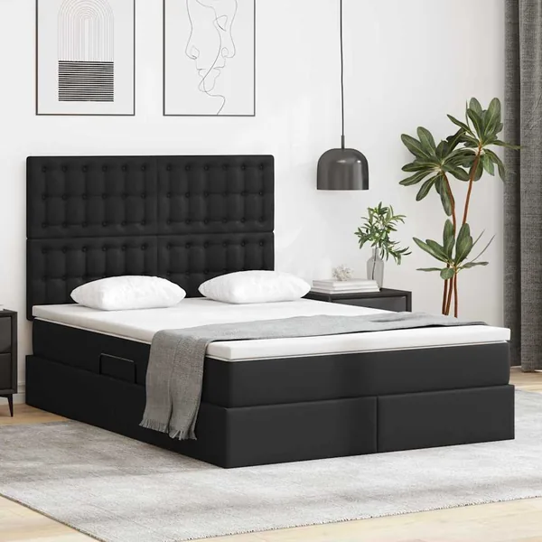 Lit de Rangement Noir 140 x 200 cm Cuir synthétique