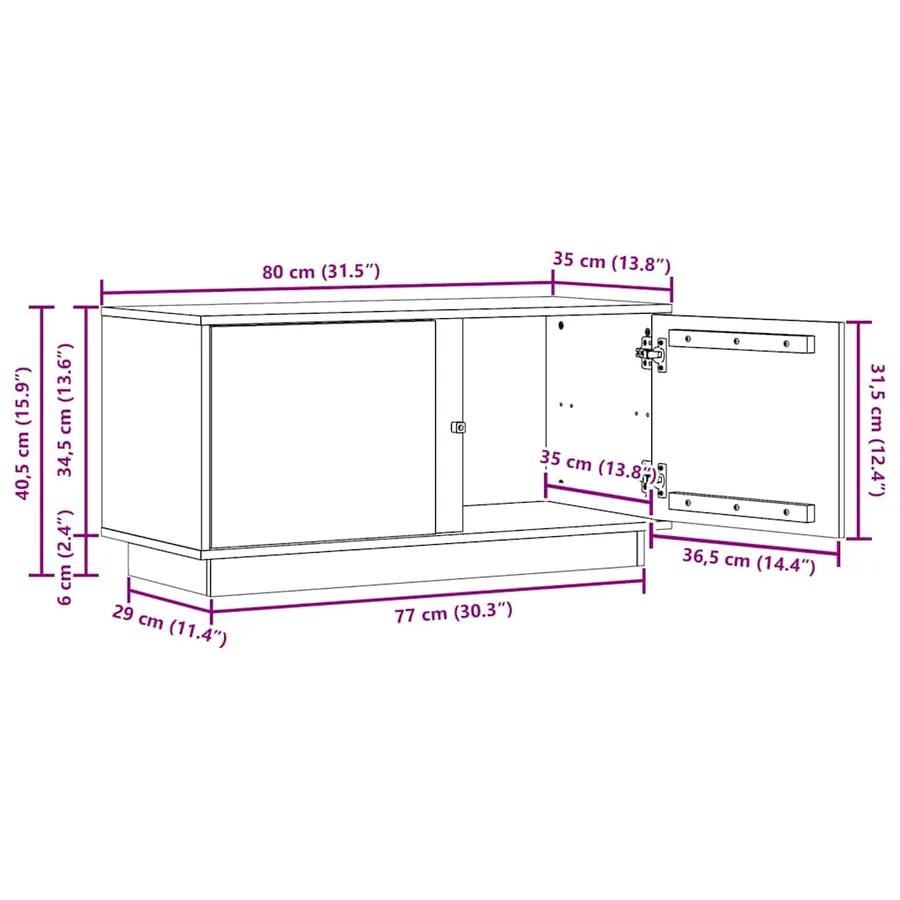 Meuble TV Brun cire 80 x 35 x 40,5 cm Pin massif - 11