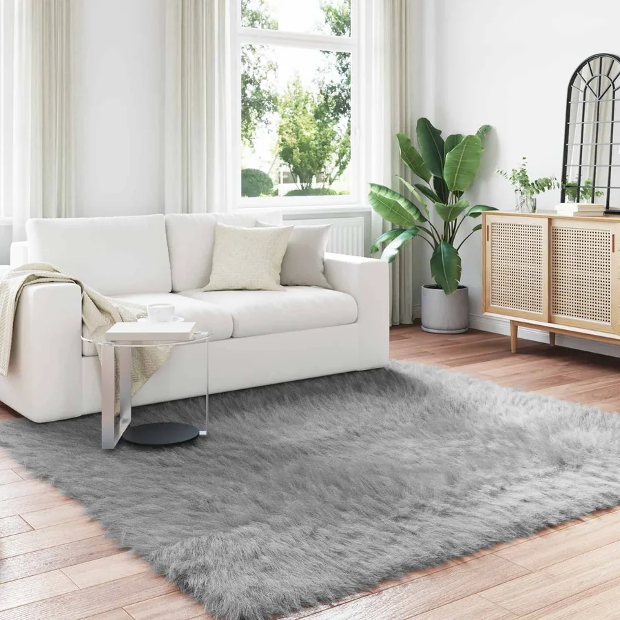 Tapis en fausse TAFALLA Gris 200 x 200 cm Polyester