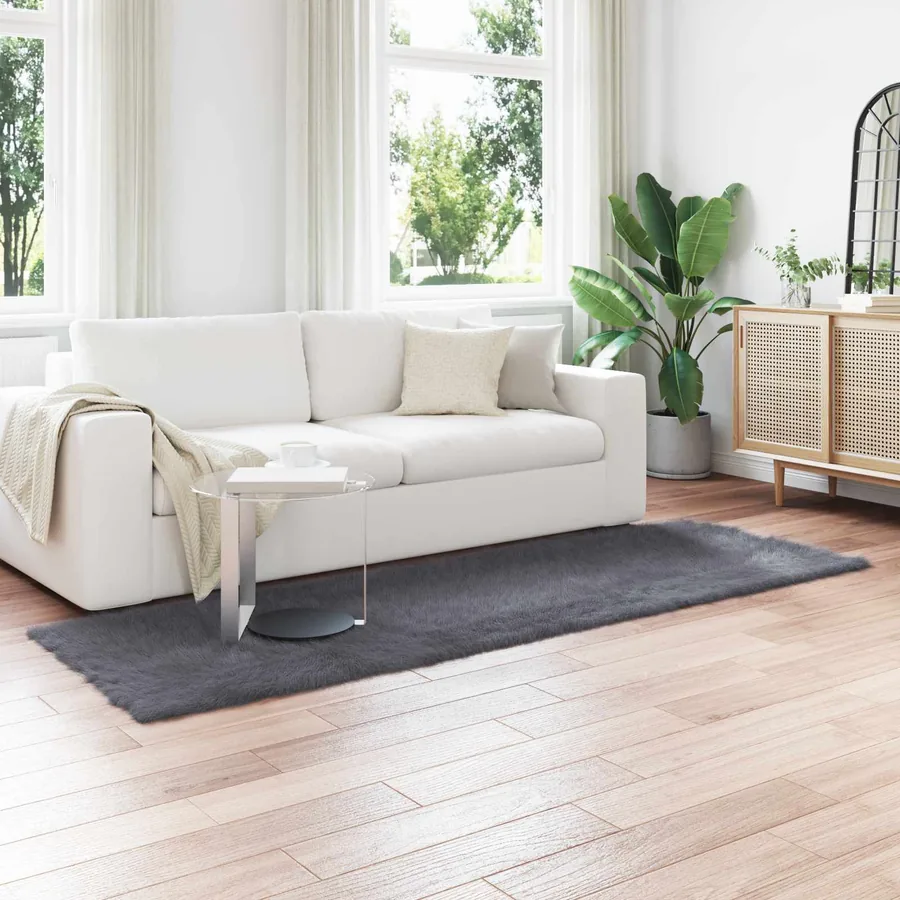 Tapis en fausse TAFALLA Anthracite 80 x 250 cm Polyester