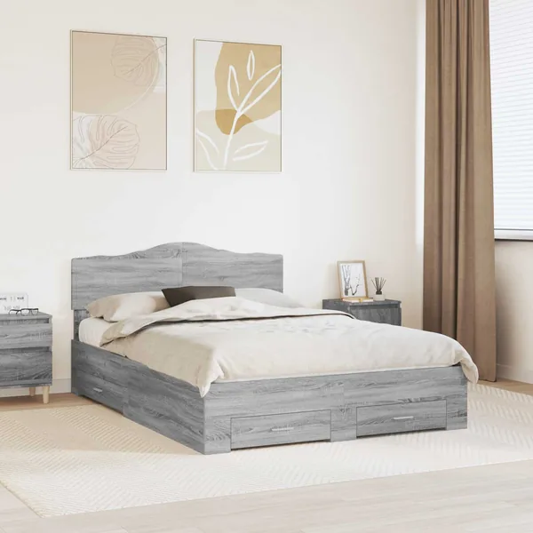 Cadre de lit Gris Sonoma 140 x 200 cm Bois d'ingénierie