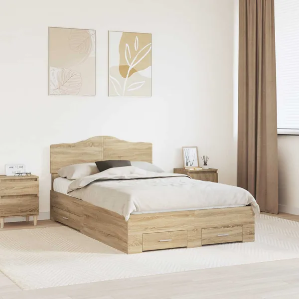Cadre de lit Chêne Sonoma 135 x 190 cm Bois d'ingénierie