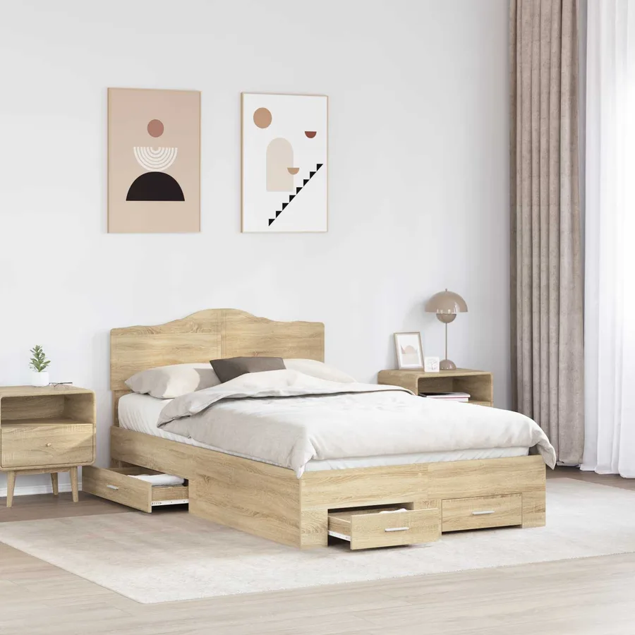 Cadre de lit Chêne Sonoma 135 x 190 cm Bois d'ingénierie - 3
