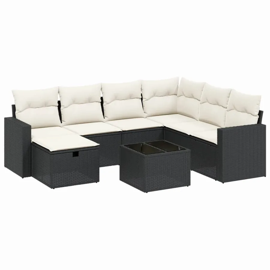 Salon de jardin 8 pcs avec coussins noir résine tressée - 2