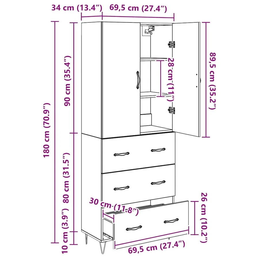 Haut Armoire 2 pcs Chêne noir Bois d'ingénierie et verre - 14