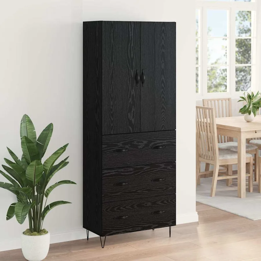 Haut Armoire 2 pcs Chêne noir Bois d'ingénierie et verre - 4