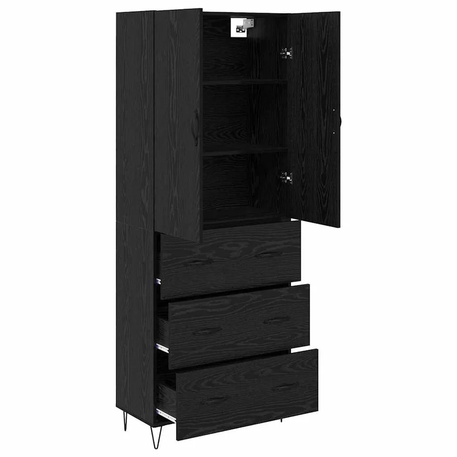 Haut Armoire 2 pcs Chêne noir Bois d'ingénierie et verre - 5