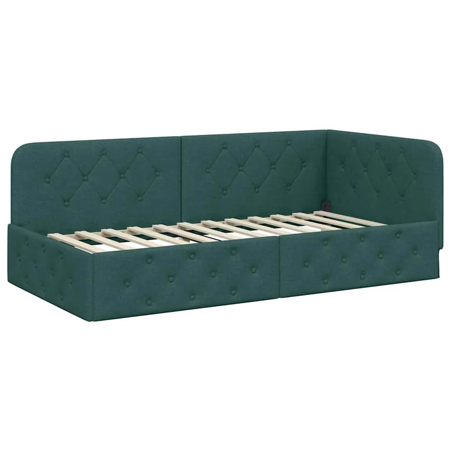 Cadre de lit d'angle Vert foncé 90 x 190 cm tissu - 2