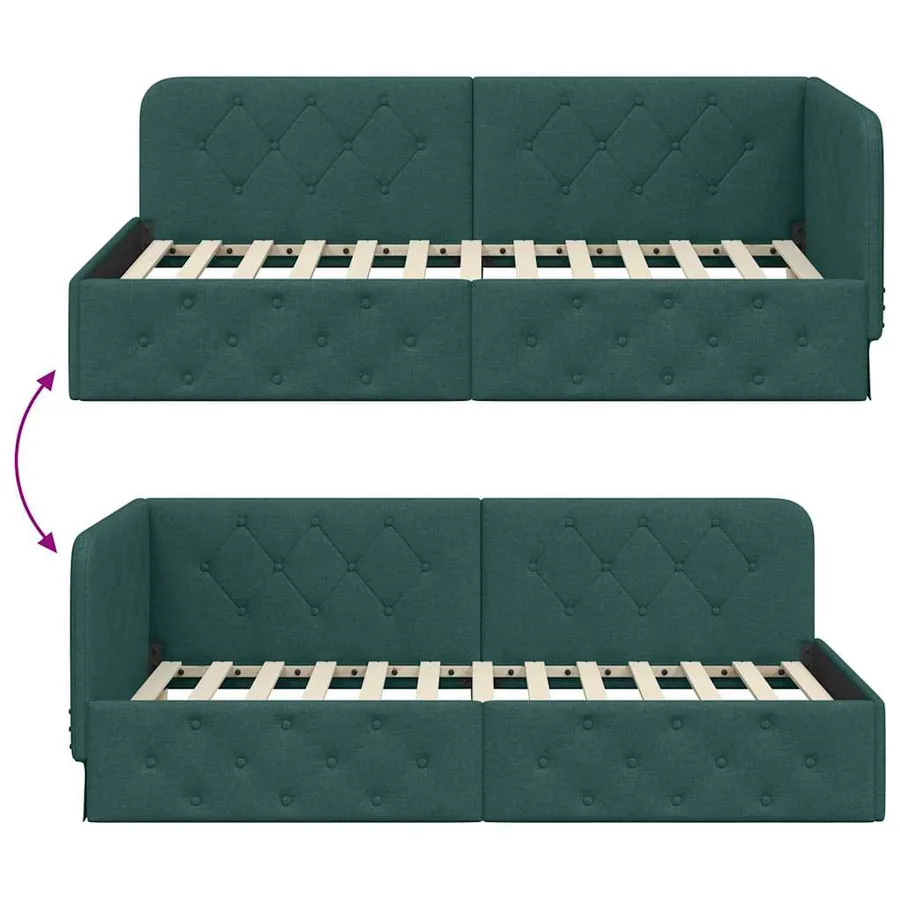 Cadre de lit d'angle Vert foncé 90 x 190 cm tissu - 9
