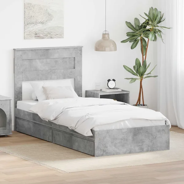 Lit de Rangement Gris béton 90 x 190 cm Bois d'ingénierie
