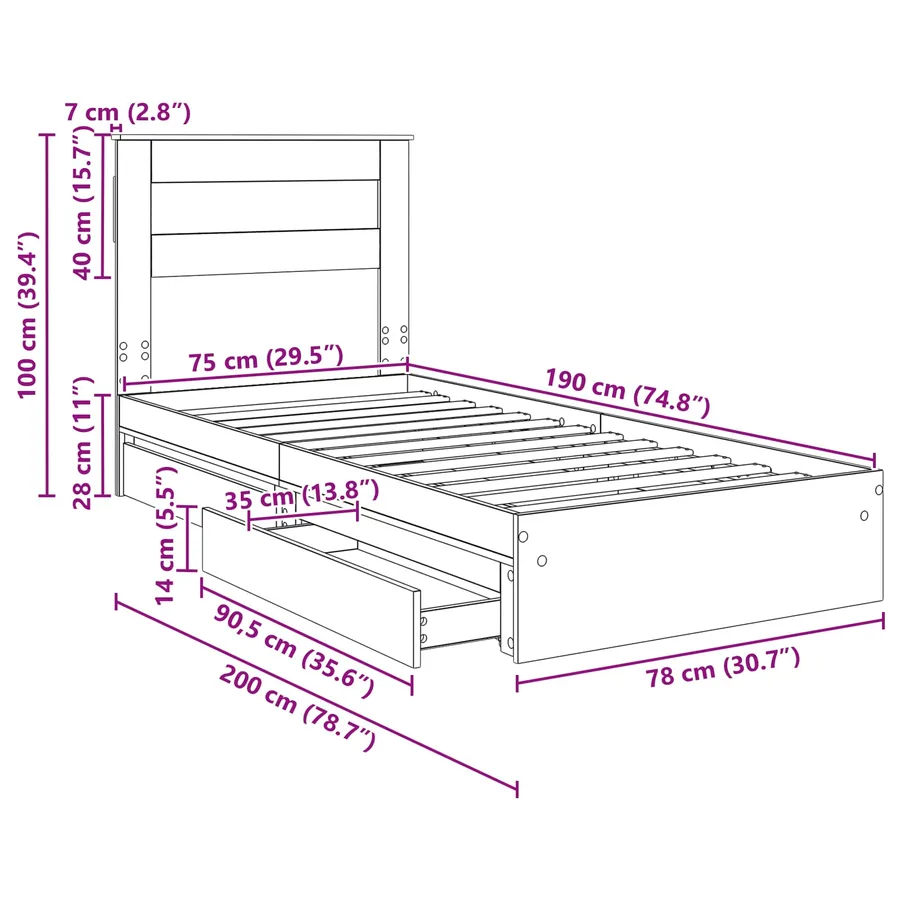 Lit de Rangement Chêne Sonoma 75 x 190 cm Bois d'ingénierie - 14