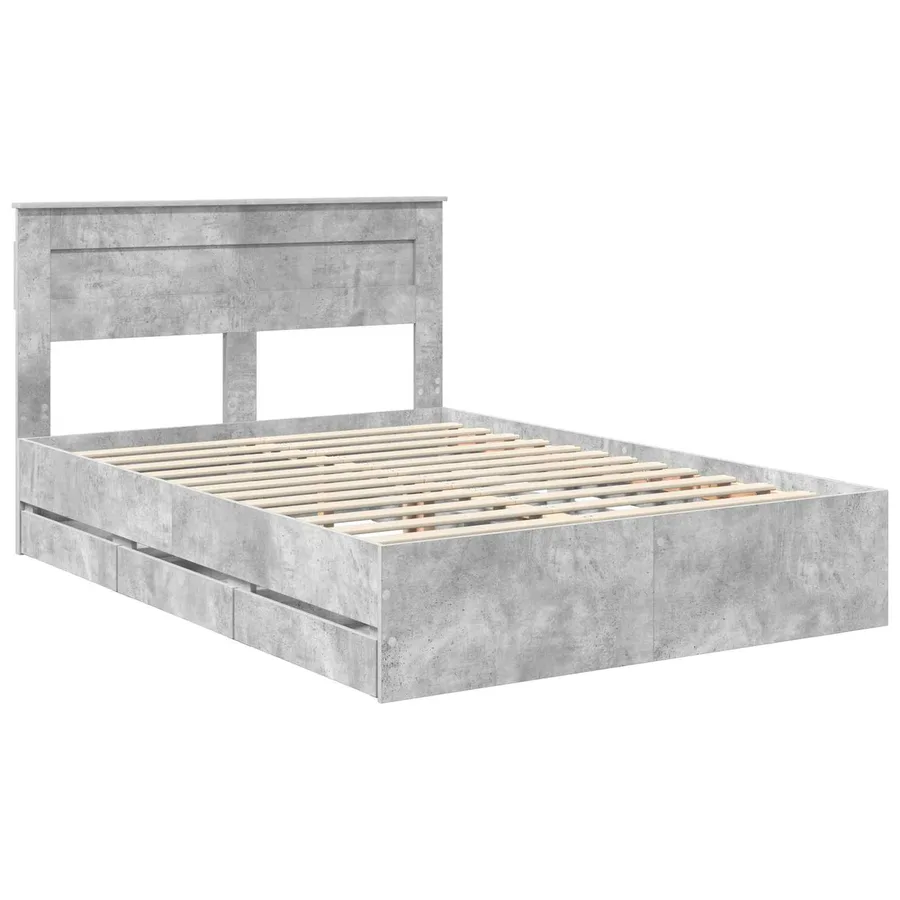 Cadre de lit Gris béton 140 x 190 cm Bois Ingénierie - 4