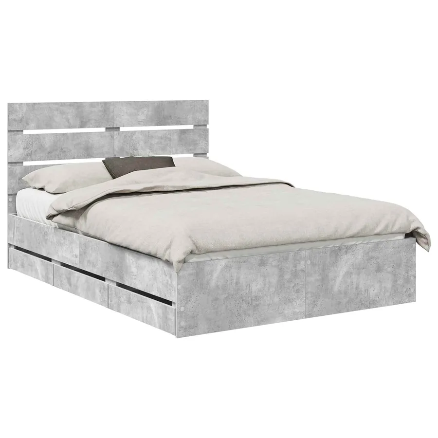 Cadre de lit Gris béton 140 x 190 cm Bois Ingénierie - 2