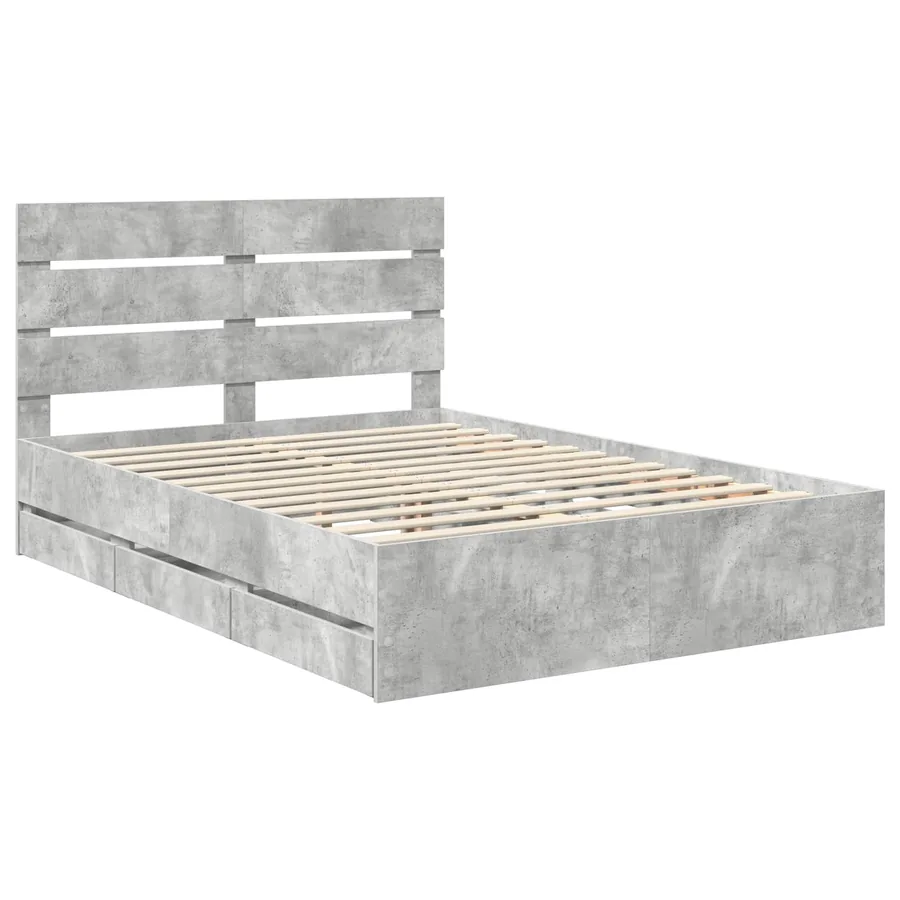 Cadre de lit Gris béton 140 x 190 cm Bois Ingénierie - 4