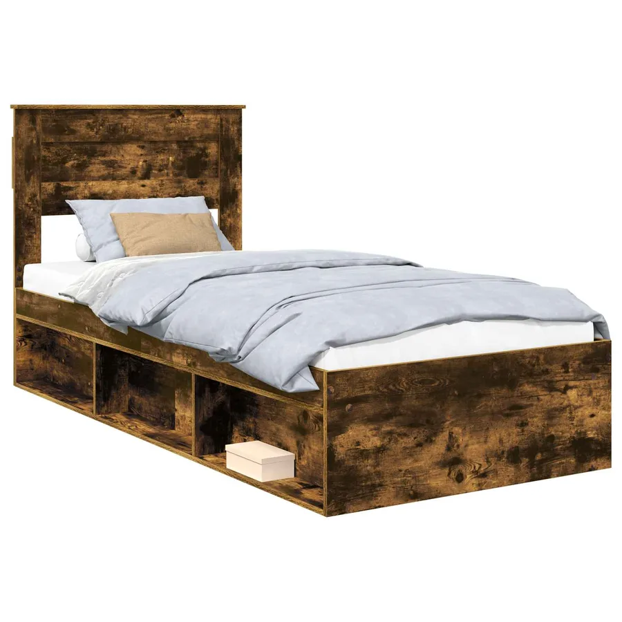 Cadre de lit Chêne fumé 100 x 200 cm Bois de pin massif - 2