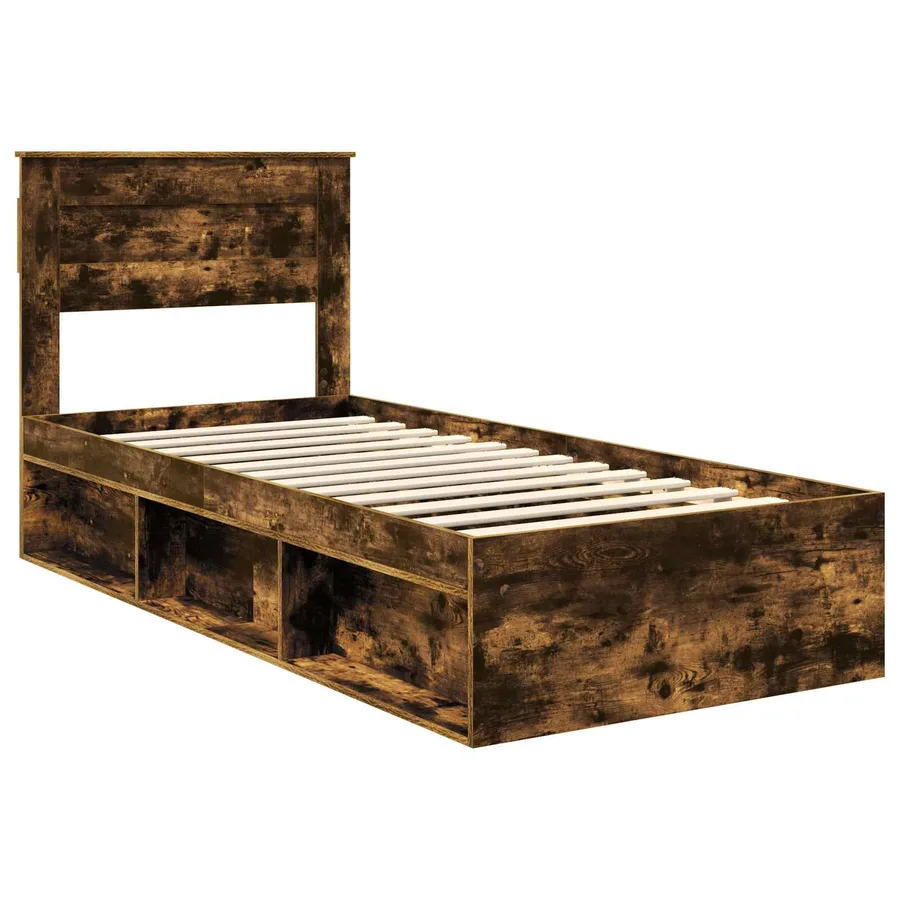 Cadre de lit Chêne fumé 100 x 200 cm Bois de pin massif - 4