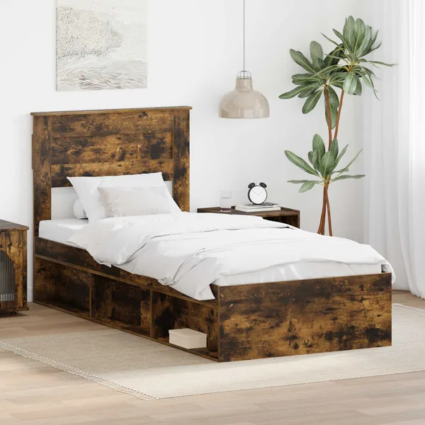 Cadre de lit Chêne fumé 90 x 200 cm Bois de pin massif