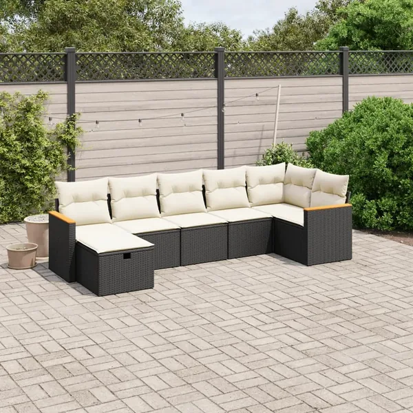 Salon de jardin 7 pcs avec coussins noir résine tressée 62 x 62 x 69 cm - 55,0 kg