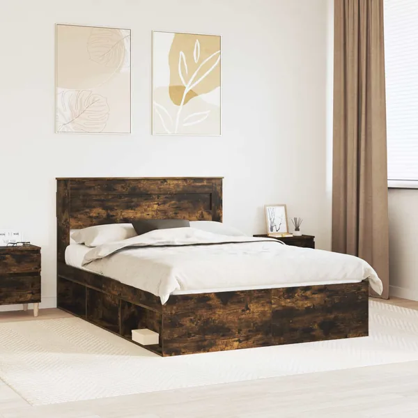 Cadre de lit Chêne fumé 140 x 190 cm Bois de pin massif